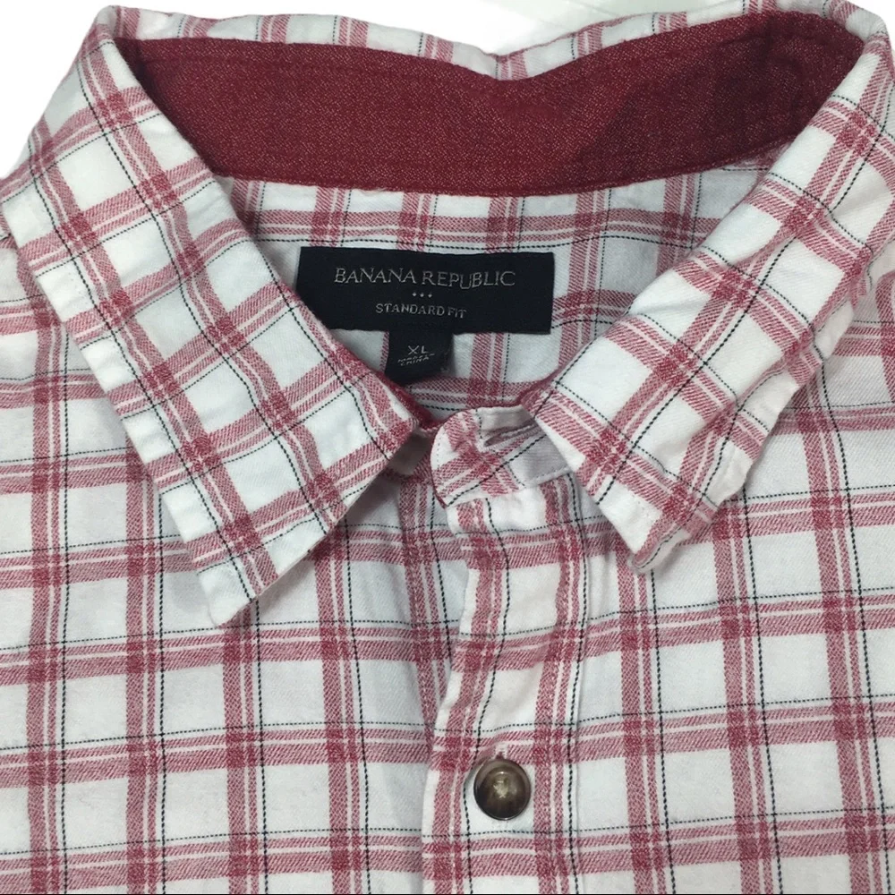 Men's Plaid Button-Up Shirt - Red & White